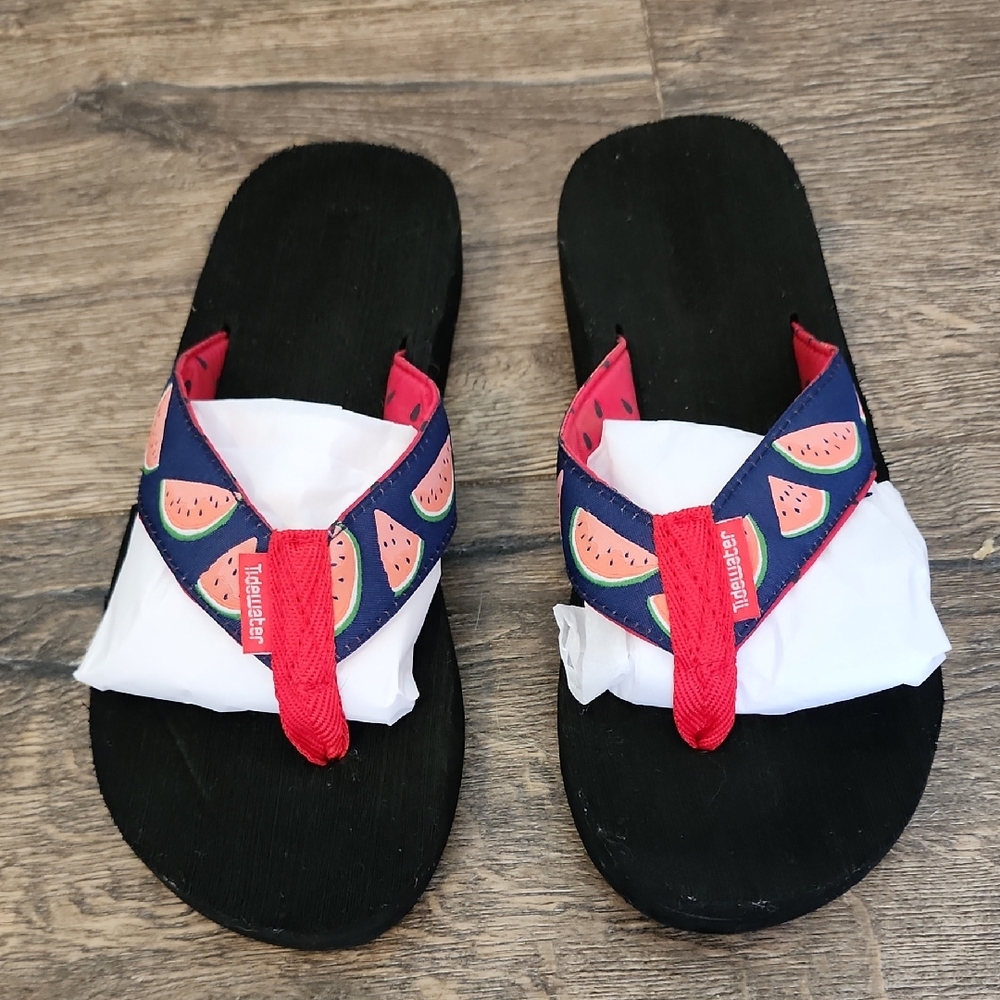 TIDEWATER Watermelon Print Sandals with Red Straps
